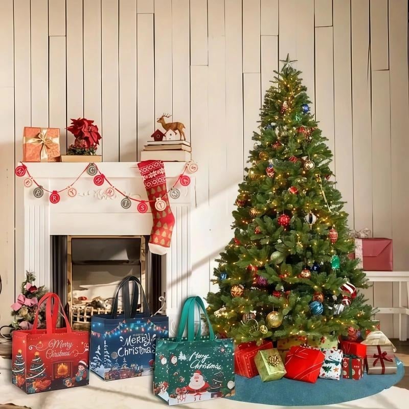 16PCS Christmas Gift Bags With Assorted Patterns. Reusable Non - Woven