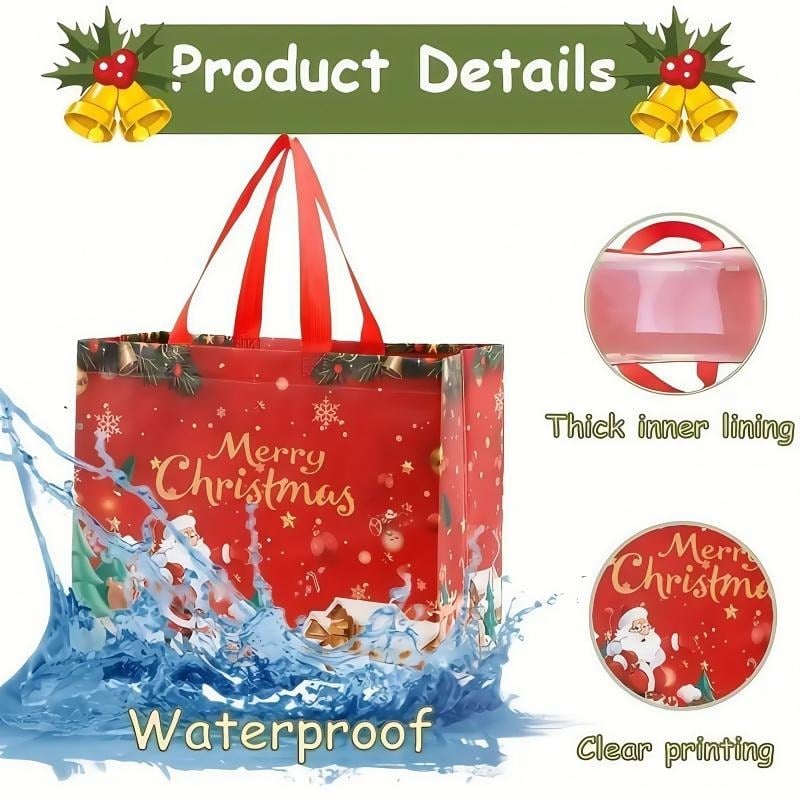 16PCS Christmas Gift Bags With Assorted Patterns. Reusable Non - Woven