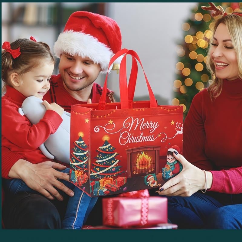 16PCS Christmas Gift Bags With Assorted Patterns. Reusable Non - Woven