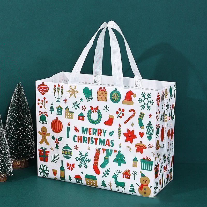 16PCS Christmas Gift Bags With Assorted Patterns. Reusable Non - Woven