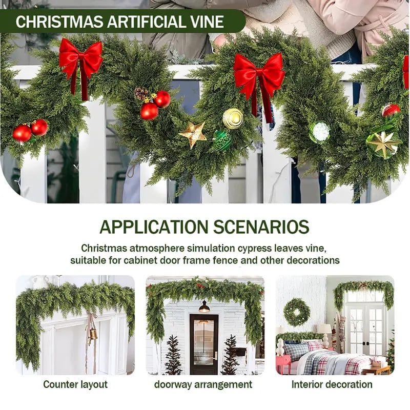 🎅⛄2025 Christmas Artificial Cypress Leaf Vine Wreath🎄(1.8m)