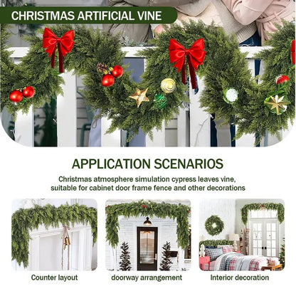 🎅⛄2025 Christmas Artificial Cypress Leaf Vine Wreath🎄(1.8m)