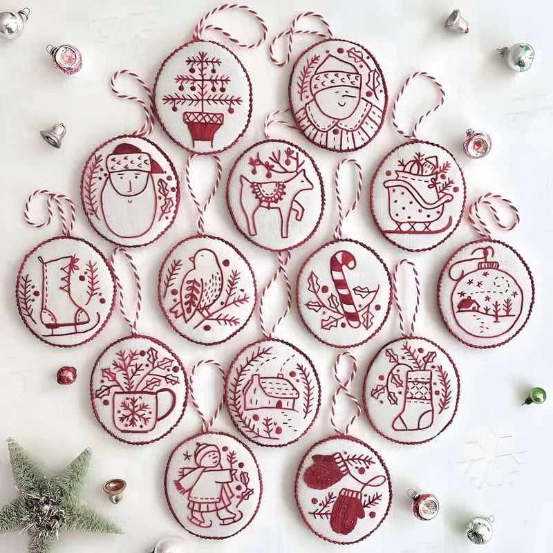 Hand Red Embroidery Christmas Ornaments kit