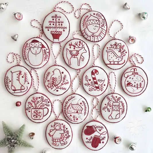 Hand Red Embroidery Christmas Ornaments kit