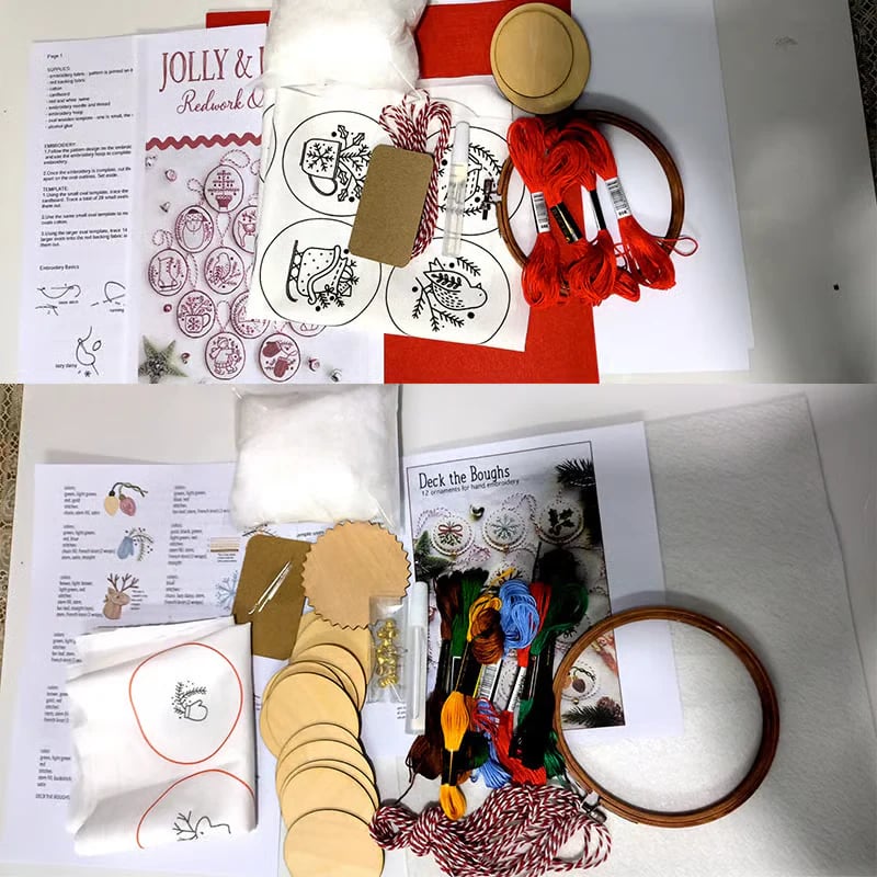 Hand Red Embroidery Christmas Ornaments kit