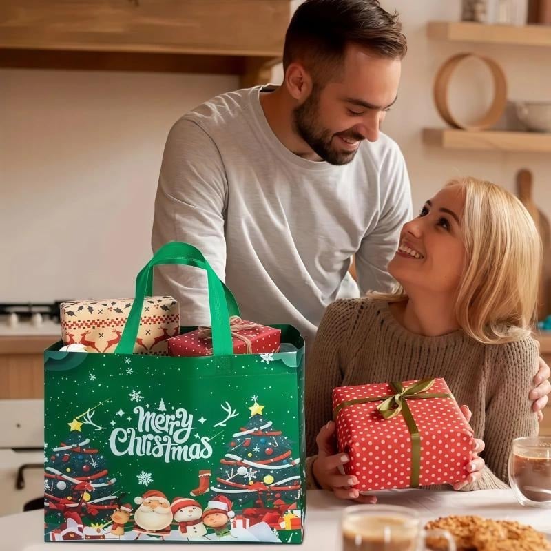 16PCS Christmas Gift Bags With Assorted Patterns. Reusable Non - Woven