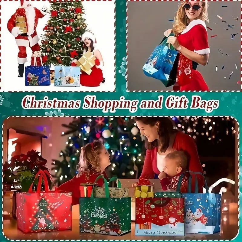 16PCS Christmas Gift Bags With Assorted Patterns. Reusable Non - Woven