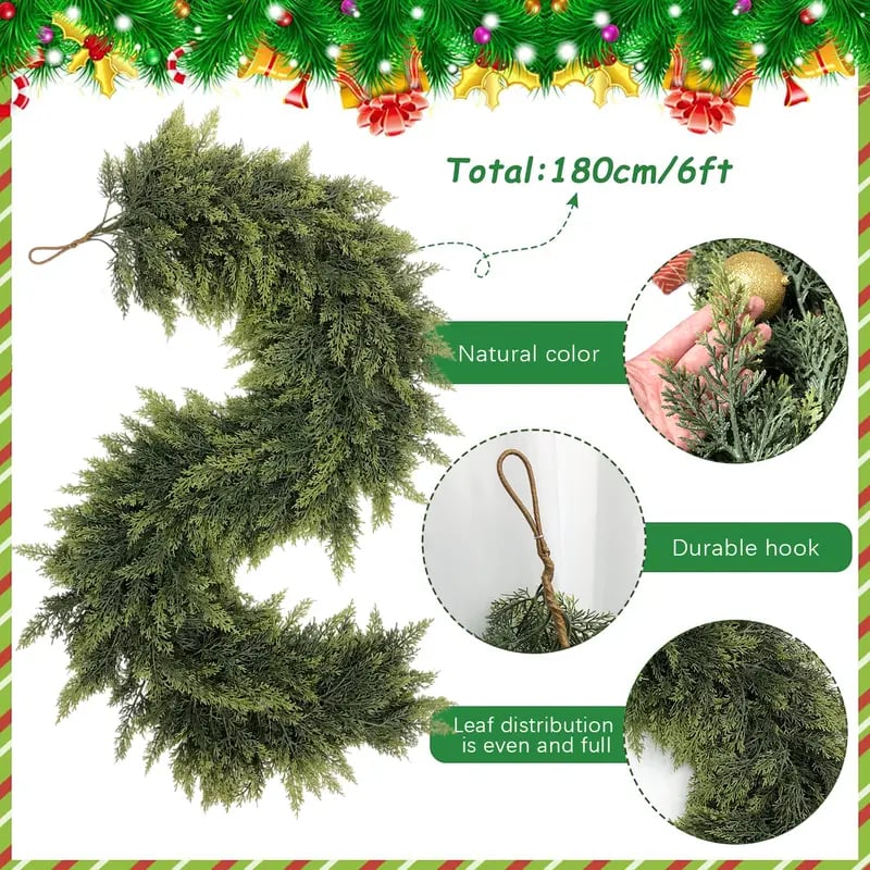 🎅⛄2025 Christmas Artificial Cypress Leaf Vine Wreath🎄(1.8m)