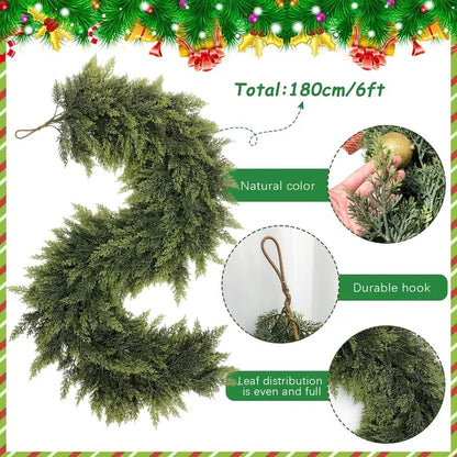 🎅⛄2025 Christmas Artificial Cypress Leaf Vine Wreath🎄(1.8m)