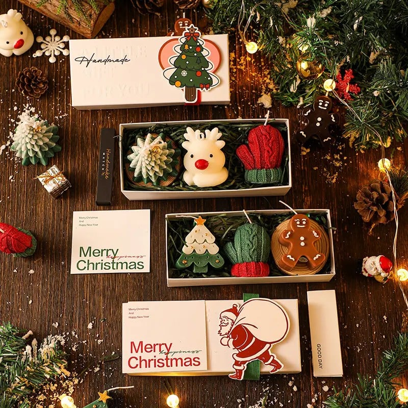 Christmas Gift Set with Scented Candle and Christmas Tree Ornaments - Holiday Gift