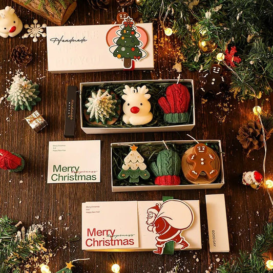 Christmas Gift Set with Scented Candle and Christmas Tree Ornaments - Holiday Gift